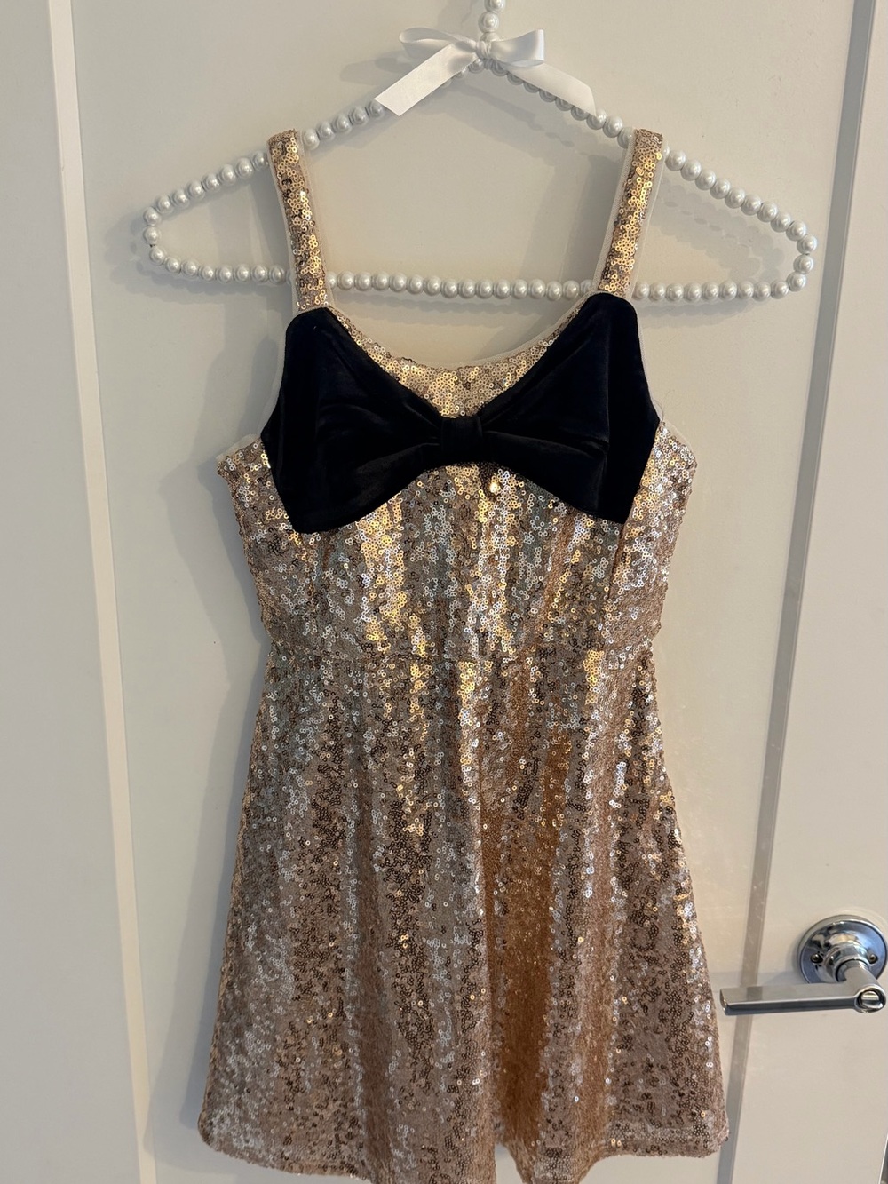 Cat & Jack Gold Sequin Dress with Black Velvet Bow